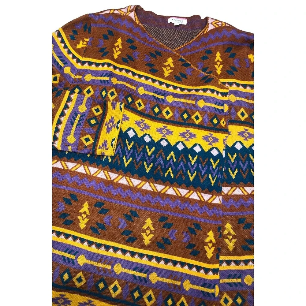 Andre by Unit Cardigan Sweater Women's 1X Orange Stripe Aztec Southweatern‎ Boho